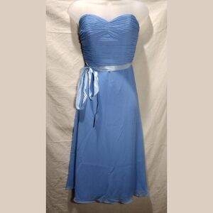 David's Bridal blue chiffon dress. Removable straps.